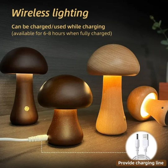 Wooden Mushroom Table Lamp