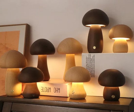 Wooden Mushroom Table Lamp