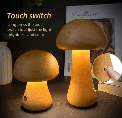 Wooden Mushroom Table Lamp